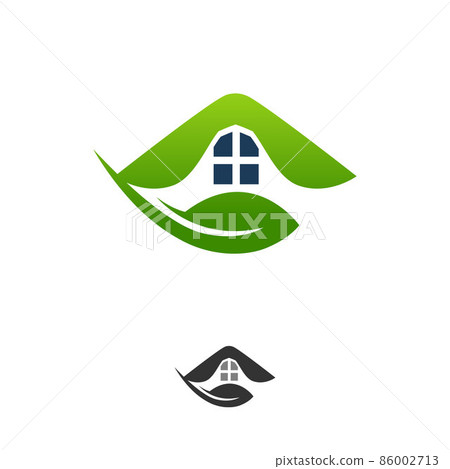 Green house icon with leaves - eco concept... - Stock Illustration ...