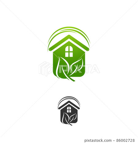 green leaves eco home, vector logo design template 86002728