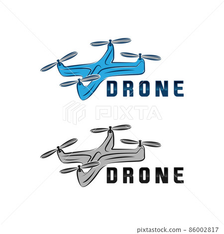 drone logo isolated on white background. Set of drone service and accessories labels, badges and design elements. Vector Illustration 86002817