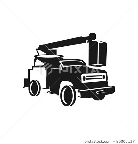 Bucket service truck black vector concept icon. Bucket service truck flat illustration, sign Bucket service truck black vector concept icon. Bucket service truck flat illustration, sign 86003137