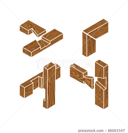 Type of wood joint set Half Lap Dovetailed style, isolated on white background Type of wood joint set Half Lap Dovetailed style, isolated on white background 86003347