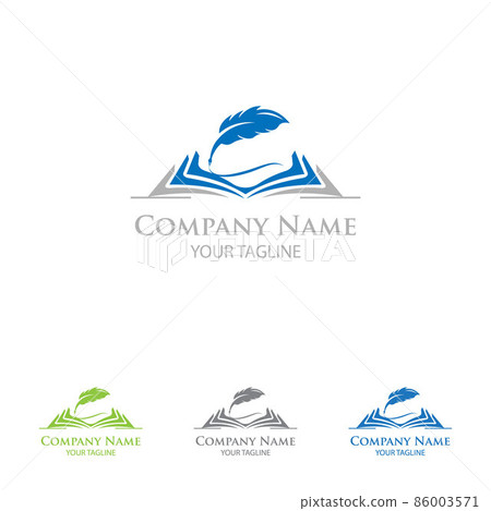 Legal center symbol as feather writing on book. Judgment certificate or police document, crime verdict icon, lawsuit sign or crime punishment badge. 86003571