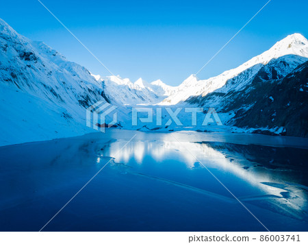 Aerial view of beautiful frozen glacier lagoon in Tibet,China 86003741