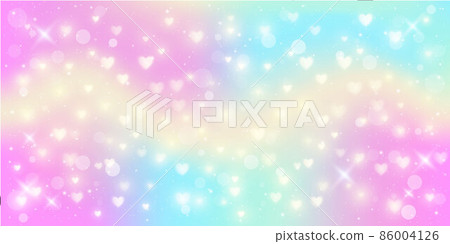 Fantasy background. Pattern in pastel colors. Wavy multicolored sky with stars and hearts. Vector 86004126