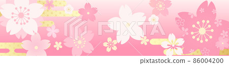 Pink Japanese pattern vector illustration of spring cherry blossoms (obi, Hinamatsuri, admission, cherry blossom viewing, April, March, frame) 86004200