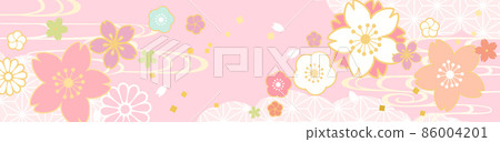 Pink Japanese pattern vector illustration of spring cherry blossoms (obi, Hinamatsuri, admission, cherry blossom viewing, April, March, frame) 86004201