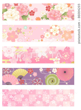 Pink Japanese pattern vector illustration of spring cherry blossoms (obi, Hinamatsuri, admission, cherry blossom viewing, April, March, frame) 86004203