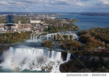 從加拿大看尼亞加拉的美國瀑布和新娘面紗瀑布 從加拿大看尼亞加拉的美國瀑布和新娘面紗瀑布 86004388