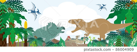 暴龍和三角龍:白堊紀陸生和空中常見的恐龍。 暴龍和三角龍:白堊紀陸生和空中常見的恐龍。 86004909