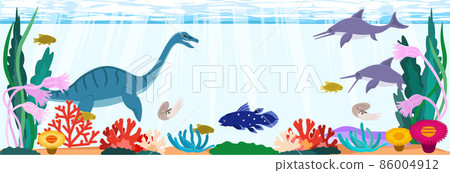 Popular Jurassic sea dinosaurs such as plesiosaurs - rectangular 86004912