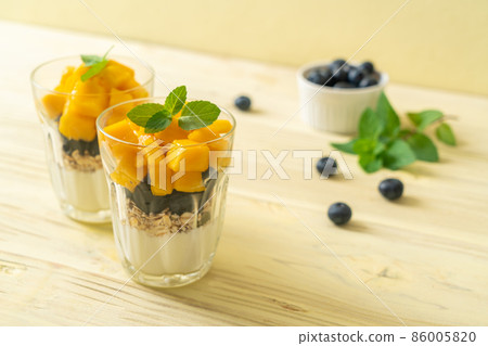 homemade mango and blueberry with yogurt and granola 86005820