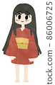 Full-body illustration of a long-haired black-haired woman in a red kimono 86006725