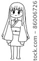 Full-body line art illustration of a long-haired woman in a kimono 86006726