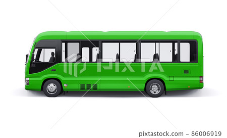 Small green bus for urban and suburban for travel. Car with empty body for design and advertising. 3d illustration 86006919