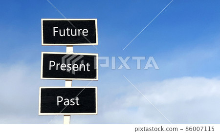 PastPresentFuture 3 黑色路標與字母_藍天背景 PastPresentFuture 3 黑色路標與字母_藍天背景 86007115