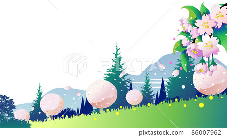 Background illustration of mountain where cherry blossoms bloom Background illustration of mountain where cherry blossoms bloom 86007962