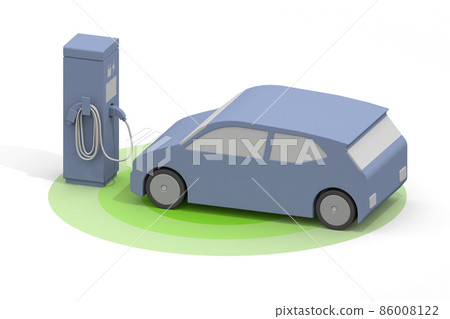 電動車和充電器。正在為電動汽車和充電座充電。使用安裝在道路上的充電點。 86008122