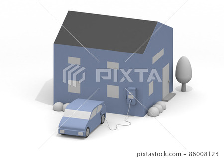 Electric car and charger. EV car and charging stand being charged. Use the charging spot installed on the road. 86008123