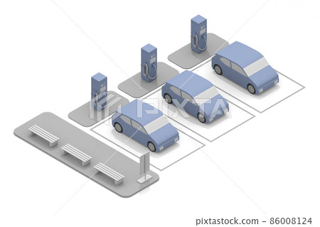 電動車和充電器。正在為電動汽車和充電座充電。使用安裝在道路上的充電點。 86008124
