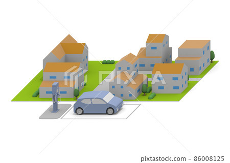 電動車和充電器。正在為電動汽車和充電座充電。使用安裝在道路上的充電點。 86008125