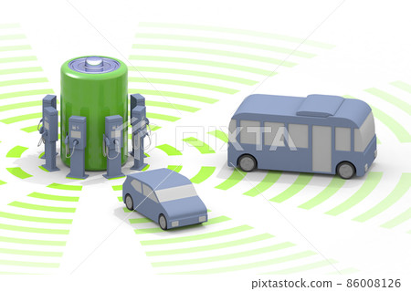 電動車和充電器。正在為電動汽車和充電座充電。使用安裝在道路上的充電點。 86008126