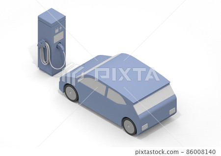 Electric car and charger. EV car and charging stand being charged. Use the charging spot installed on the road. 86008140