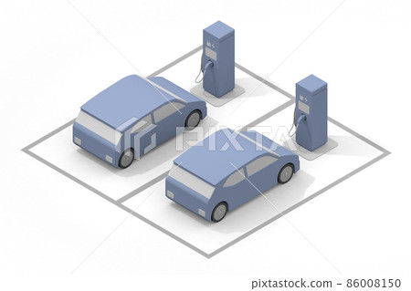 電動車和充電器。正在為電動汽車和充電座充電。使用安裝在道路上的充電點。 86008150