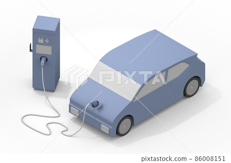電動車和充電器。正在為電動汽車和充電座充電。使用安裝在道路上的充電點。 86008151