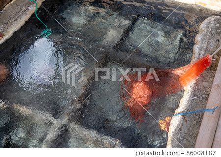 Hot spring eggs boiled in a hot spring tube at Yunomine Onsen 86008187