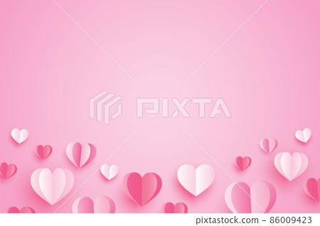 Happy valentines day with paper hearts and copy space on pink background. 86009423