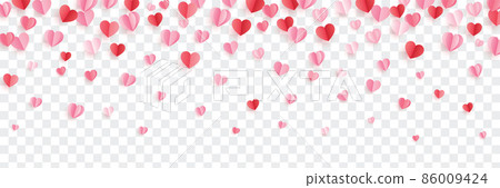 Hearts flying isolated on transparent background. Valentine background with hearts falling. 86009424