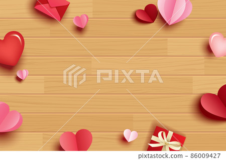 Happy valentines day with paper hearts and copy space on wood background. Happy valentines day with paper hearts and copy space on wood background. 86009427