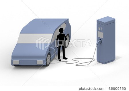 電動車和充電器。正在為電動汽車和充電座充電。使用安裝在道路上的充電點。 86009560