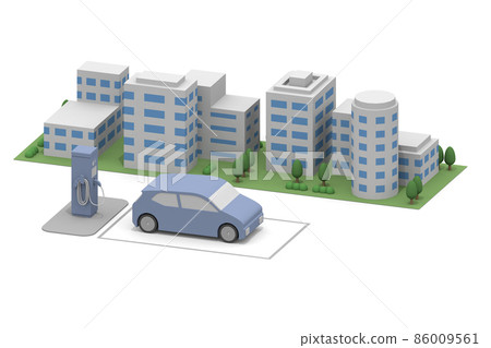電動車和充電器。正在為電動汽車和充電座充電。使用安裝在道路上的充電點。 86009561