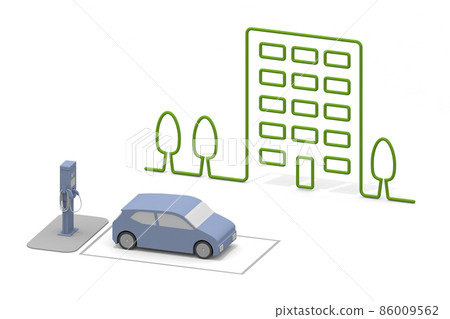 給電動汽車充電。充電器安裝在路邊。從充電座為電池充電。考慮自然環境的汽車。 86009562