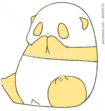 A young panda sitting and putting his hands on his mouth (yellow) 86009570