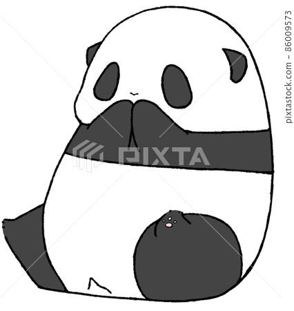 A young panda sitting and putting his hands on his mouth A young panda sitting and putting his hands on his mouth 86009573
