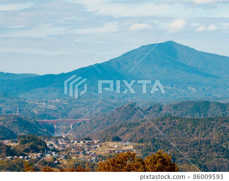 Scenery where you can see the Kiso River and the ruins of Naegi Castle 86009593