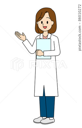 A smiling medical worker who is guiding 86010272