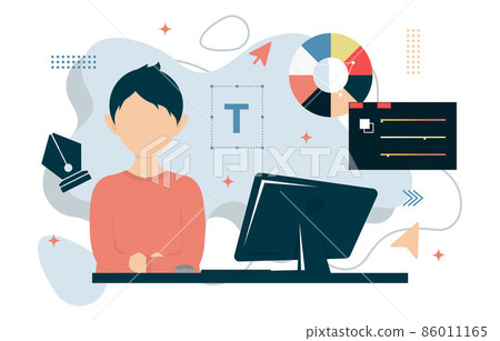 Boy Graphic Designer Digital Graphic Drawing Tool Flat Design Illustration Boy Graphic Designer Digital Graphic Drawing Tool Flat Design Illustration 86011165