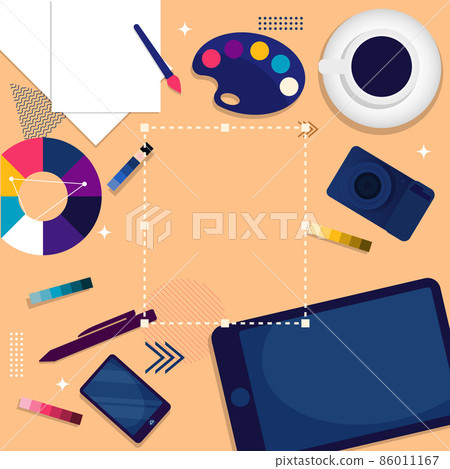 Graphic Designer Digital Graphic Drawing Tool Top View Flat Design Illustration Graphic Designer Digital Graphic Drawing Tool Top View Flat Design Illustration 86011167