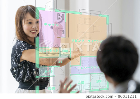 Real estate floor plan 5G introduction VR device Residential land and building trader Aerial display Face-to-face Real estate floor plan 5G introduction VR device Residential land and building trader Aerial display Face-to-face 86011211
