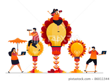 Vector illustration of agricultural growth for innovation and creativity in finding ideas and inspiration. Graphic design for landing page, web, website, mobile apps, banner, template, poster, flyer Vector illustration of agricultural growth for innovation and creativity in finding ideas and inspiration. Graphic design for landing page, web, website, mobile apps, banner, template, poster, flyer 86011344