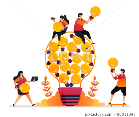 Vector illustration of idea and inspiration, looking for problem solving with brainstorming and knowledge. Graphic design for landing page, web, website, mobile apps, banner, template, poster, flyer Vector illustration of idea and inspiration, looking for problem solving with brainstorming and knowledge. Graphic design for landing page, web, website, mobile apps, banner, template, poster, flyer 86011345