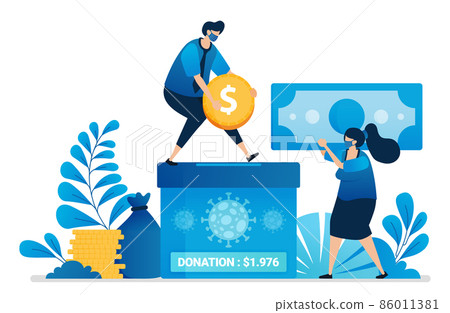 Vector illustration of donation money for handling covid-19. Charity for the economy of people affected by the pandemic. Can be used for website, web, mobile apps, flyer, banner, template, poster Vector illustration of donation money for handling covid-19. Charity for the economy of people affected by the pandemic. Can be used for website, web, mobile apps, flyer, banner, template, poster 86011381