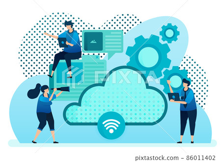 Vector illustration for cloud provider for network, internet connection, communication, hosting server, data center. Design can be used for landing page, template, ui ux, web, website, banner, flyer 86011402