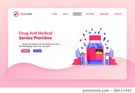 Landing page illustration template of drug service providers and chemical research lab for medical education. Health themes. Can be used for landing page, website, web, mobile apps, poster, flyer 86011441