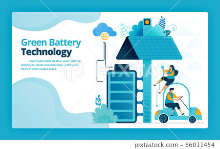 Vector illustration of landing page of battery charging stations for mobile and electric cars with solar panel technology. Design for website, web, banner, mobile apps, poster, brochure, template Vector illustration of landing page of battery charging stations for mobile and electric cars with solar panel technology. Design for website, web, banner, mobile apps, poster, brochure, template 86011454