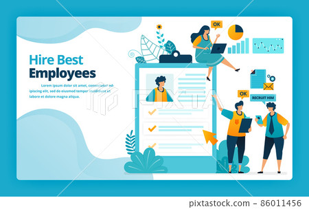 Vector illustration of landing page of hire best employees with exams and questionnaires to measure capacity and abilities. Design for website, web, banner, mobile apps, poster, brochure, template Vector illustration of landing page of hire best employees with exams and questionnaires to measure capacity and abilities. Design for website, web, banner, mobile apps, poster, brochure, template 86011456