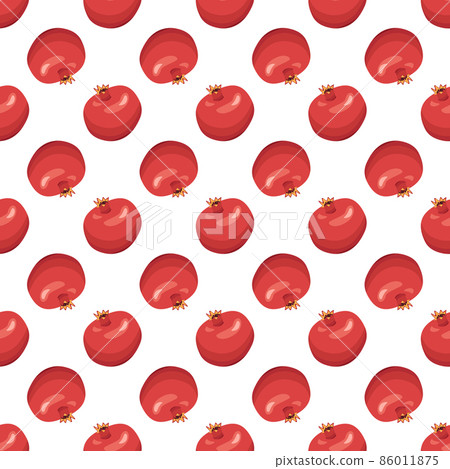 Seamless pattern with whole red pomegranate. Healthy bright fruits print on white background. Sweet food for diet. Vector flat illustration Seamless pattern with whole red pomegranate. Healthy bright fruits print on white background. Sweet food for diet. Vector flat illustration 86011875